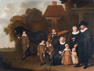 Porträt der Familie Meebeeck Cruywagen nahe dem Tor ihres Landhauses am Uitweg bei Amsterdam